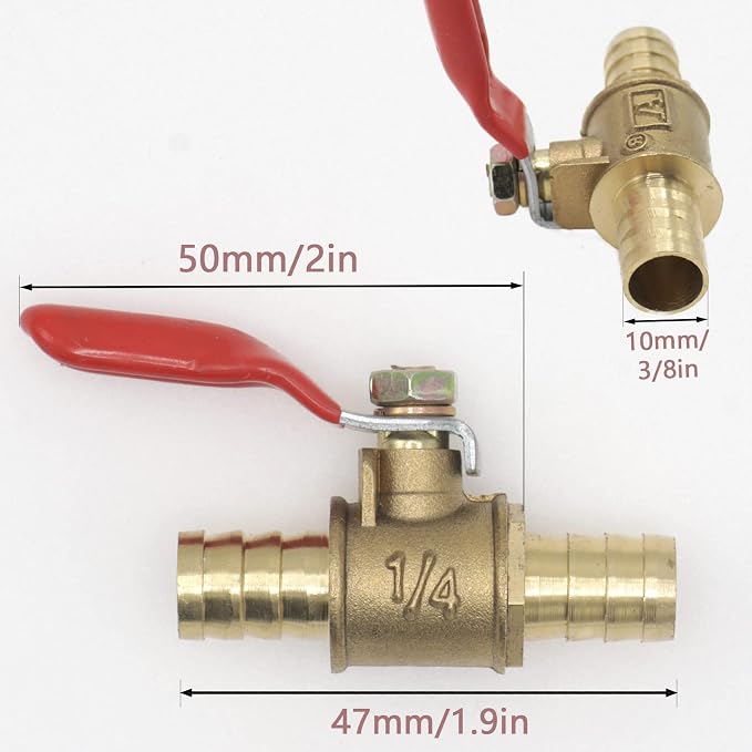 2-Pack 3/8 Inch Brass Ball Valve, 10mm Hose Barb - Image 4