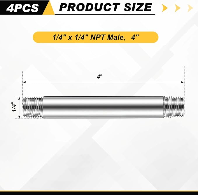 4 Pcs 304 Stainless Steel Pipe Fittings 1/4" NPT x 1/4" NPT Male Threaded 4" - Image 2