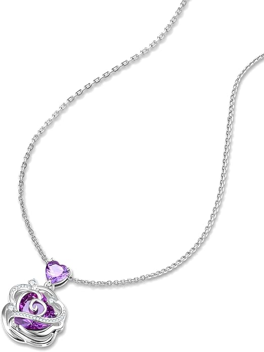 FANCIME Thornless Pulse Heart Birthstone Necklace for Women Sterling Silver Rose Pendant Fine Jewelry Gemstone Birthday Valentines Day Gifts for Wife Her