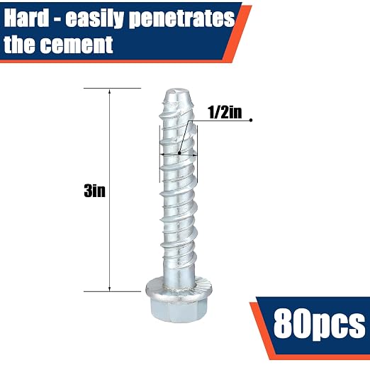 Tandefio 80 Pack 1/2 x 3 Concrete Anchors and Screw Kits Galvanized | Large - Image 2