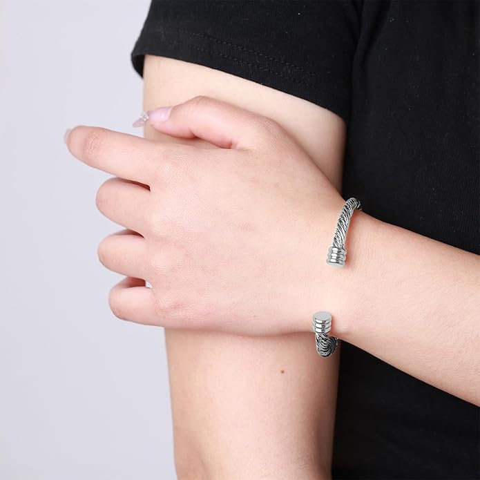 Stainless Steel Twisted Cable Wire Bracelets Adjustable Open Cuff Bangle Bracelet Vintage Jewelry Gift for Women