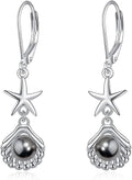 VONALA Silver/Gold Seashell Pearl Dangle Earrings 925 Sterling Silver Beach Drop Dangle Earrings Starfish Leverback Earrings Ocean Jewelry Gifts for Women