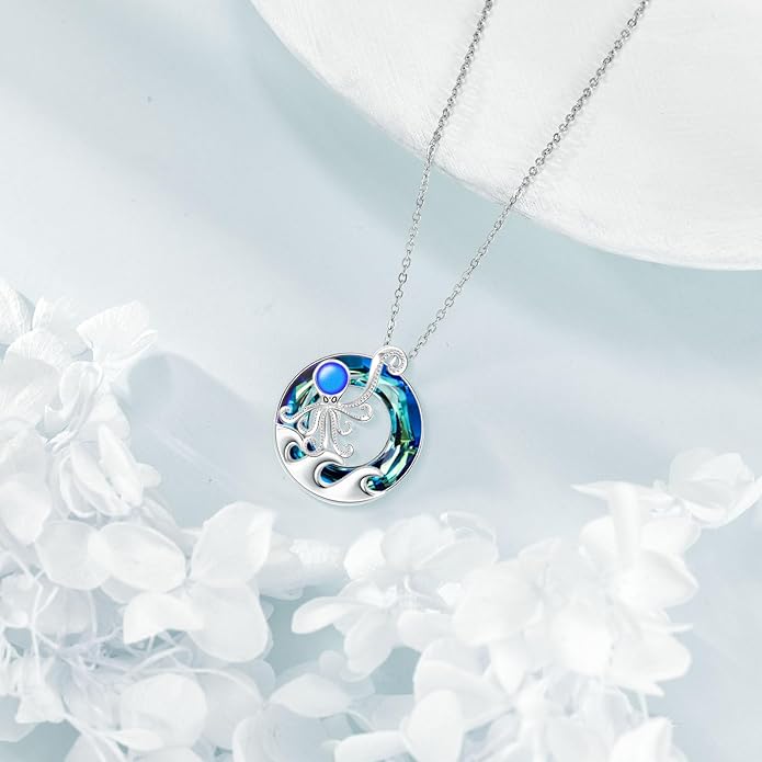 TOUPOP Sea Turtle/Mermaid/Dolphin/Shell/Starfish/Conch/Seahorse Necklace for Women Sterling Silver Ocean Pendant Necklace with Crystal Ocean Beach Charm Jewelry Birthday Christmas Gifts