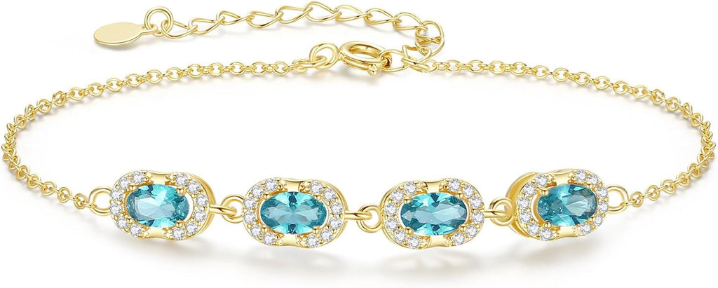 Birthstone Bracelets for Women, Gold Trendy Dainty Link Bracelet Jewelry Birthday Christmas Day Gifts for Women Girlfriend Friend Her Mom Wife