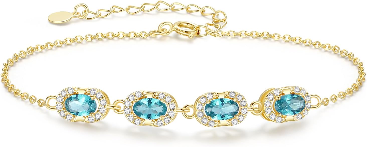 Birthstone Bracelets for Women, Gold Trendy Dainty Link Bracelet Jewelry Birthday Christmas Day Gifts for Women Girlfriend Friend Her Mom Wife
