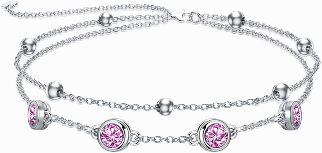 Dorunmo 925 Sterling Silver Birthstone Anklet Bracelets for Women Birthday Mother's Day Jewelry Gifts for Wife Girlfriend Mother Her