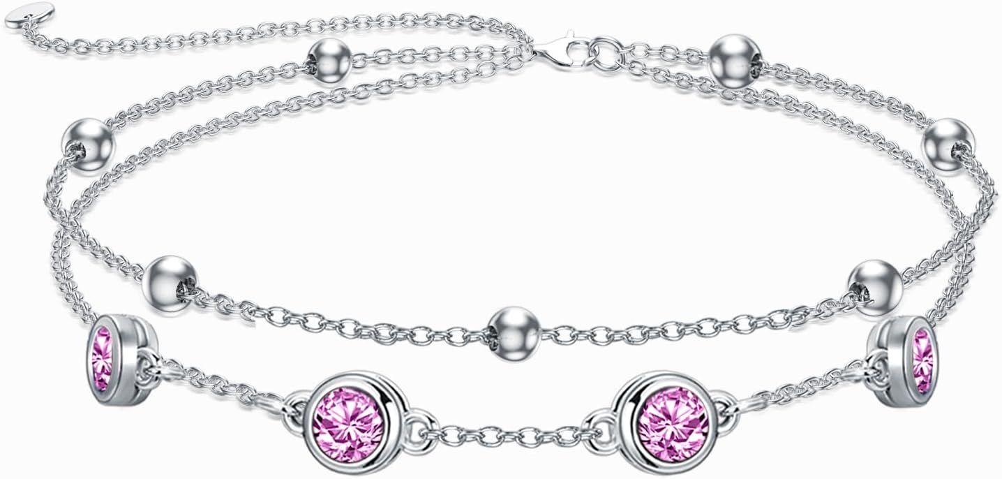 Dorunmo 925 Sterling Silver Birthstone Anklet Bracelets for Women Birthday Mother's Day Jewelry Gifts for Wife Girlfriend Mother Her