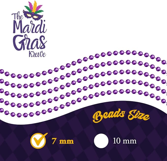 THE MARDI GRAS KREWE - Beads Necklaces Mardi Gras 72 Pack, 6 Dozen 33" 7mm - Party Favors, Parades, Bulk Decorations, Costumes, Festivals, Events - Purple