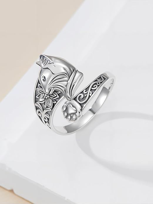 Midari Sun and Moon/Bee/Celtic/Life of Tree/Lotus Spoon Ring for Women 925 Sterling Silver Adjustable Ring Open Ring for Women Men Halloween Birthday Gift