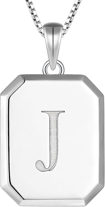 YL Initial Necklace 925 Sterling Silver Square/Round/Heart Letter Pendant A-Z Alphabet Polished Jewelry for Women