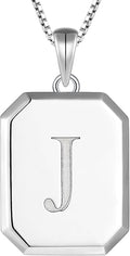 YL Initial Necklace 925 Sterling Silver Square/Round/Heart Letter Pendant A-Z Alphabet Polished Jewelry for Women