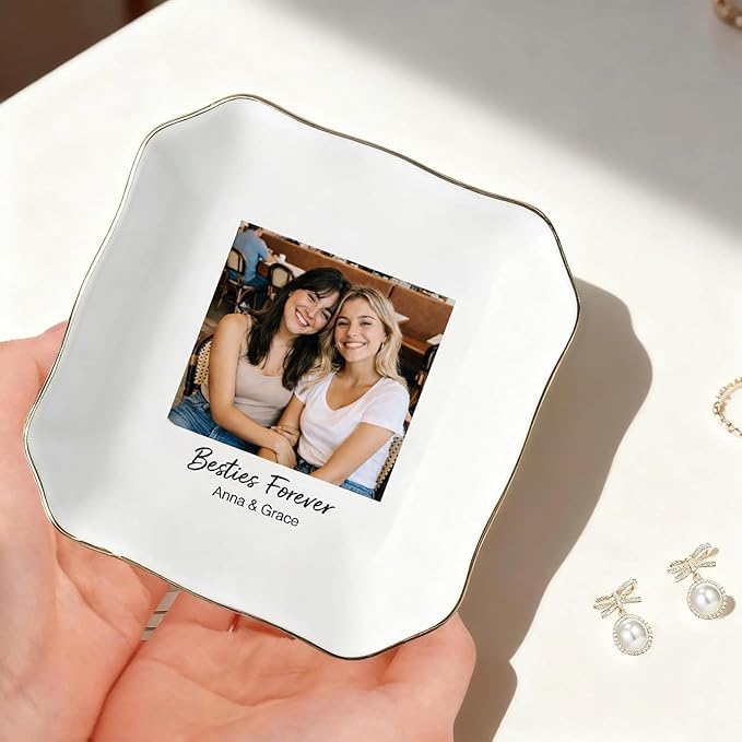 My4gifts Personalized Besties Photo Jewelry Dish, Sisters Jewelry Dish, Custom Besties Gifts, Bff Gifts, Friendship Gift, Best Friend Gift for Women, Custom Jewelrys Plate, Birthday, Christmas/5