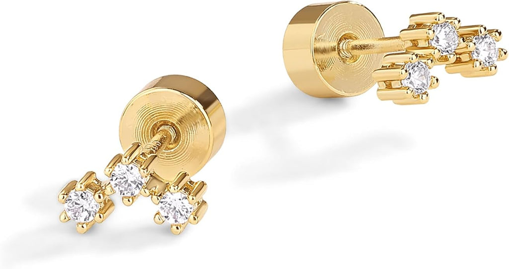 PAVOI 14K Gold Plated 925 Sterling Silver Posts Mini Stud Flat Back Earrings for Women | Helix Cartilage Piercing Jewelry | Dainty Pearl Star Cluster Cubic Zirconia Lotus Climber Screw Backs