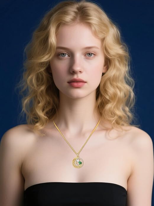 14K Gold Moon and Star Necklace Gifts for Women - Double Heart Birthstone Necklace, Valentines Wedding Anniversary Birthday Gifts for Her Wife Mom Daughter Grandma Sister