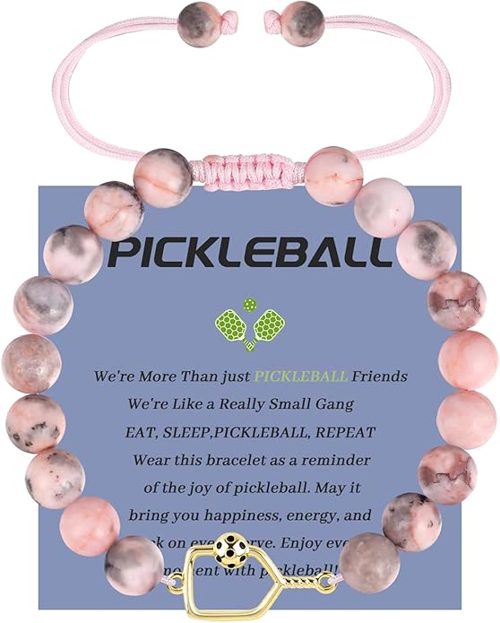 Natural Stone Adjustable Braided Beaded Pickleball Bracelet Charm Jewelry - Sports Lover Pickleball Gifts for Women Men Teens Friends