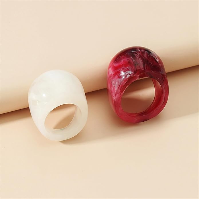 Multicolor Resin Chunky Rings for Women,Acrylic Plastic Rin Knuckle Finger Cute Trendy Aesthetic Y2k Statement Ring Vintage Simple Geometric Rings Jewelry