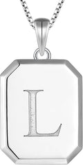 YL Initial Necklace 925 Sterling Silver Square/Round/Heart Letter Pendant A-Z Alphabet Polished Jewelry for Women
