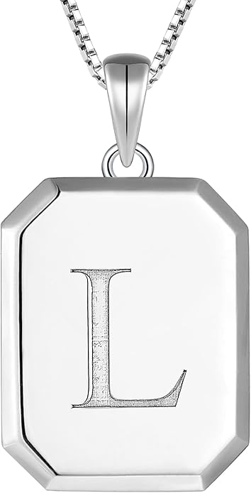 YL Initial Necklace 925 Sterling Silver Square/Round/Heart Letter Pendant A-Z Alphabet Polished Jewelry for Women