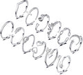 KOHOTA 12PCS Adjustable Knuckle Rings for Women 14K Gold Plated Silver Simple Stacking Rings Pack Open Knot Star Moon Butterfly Dainty Thumb Ring Set for Women