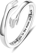 Yesteel S925 Sterling Silver Hug Ring for Women Teen Girls, Adjustable Ring Jewelry Mothers Day Birthday Gifts for Daughters Mom Sister Wife Friends Grandma
