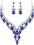 Bridal Bridesmaid Austrian Crystal Jewelry Set, Floarl rhinestone Statement Neckace Teardrop Necklace Drop Dangle Earrings Set