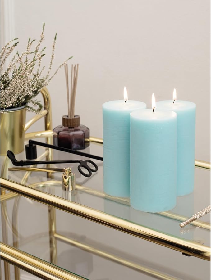 Large Pillar Candles 3x6 Inch – Set of 3 Unscented Dripless Light Turquoise - Image 6