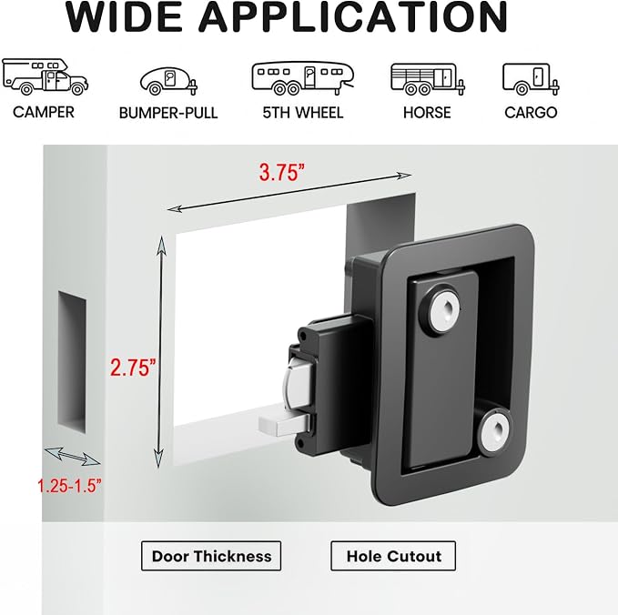 RV Door Lock Replacement, Camper Door Lock Fits 2.75" x 3.75" Cutout | RV Door - Image 5