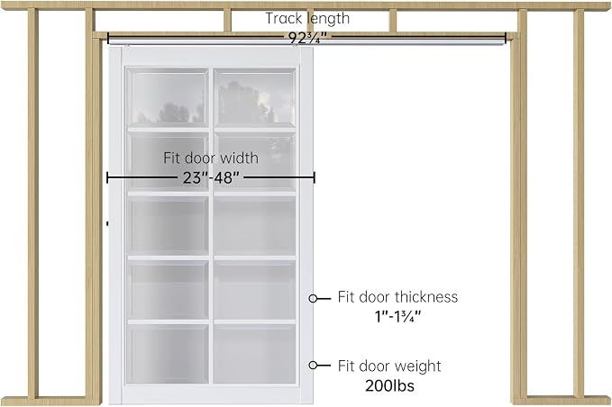 EaseLife 8FT/96in Sliding Pocket Door Hardware Kit, Commercial Grade, Aluminum - Image 3