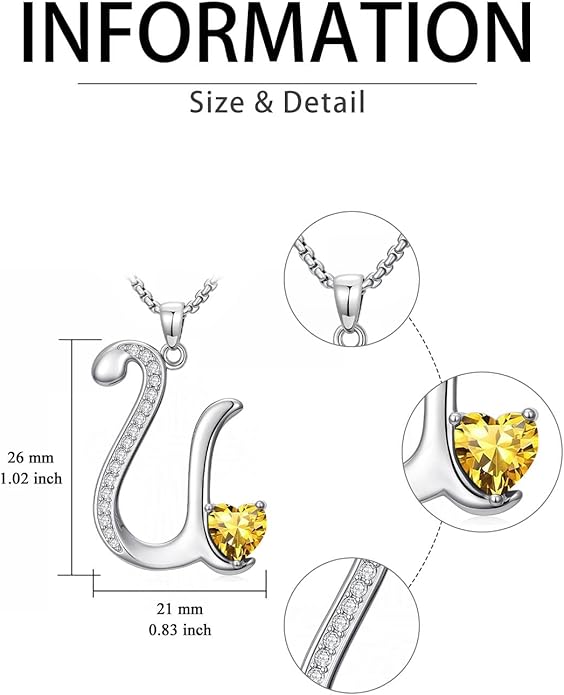 Valentines Day Gifts for Women Alphabet A to Z Initial Birthstone Pendant Necklaces for Women - 18k White Gold Plated Personalized Name Jewelry Valentine Mothers Day Birthday Gifts for Women Her Girlfriend