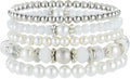 Noessla Beaded Pearl Stretch Bracelet Silver Stackable Crystal Beads Bracelets Trendy Costume Jewelry Mothers Day Gifts for Women