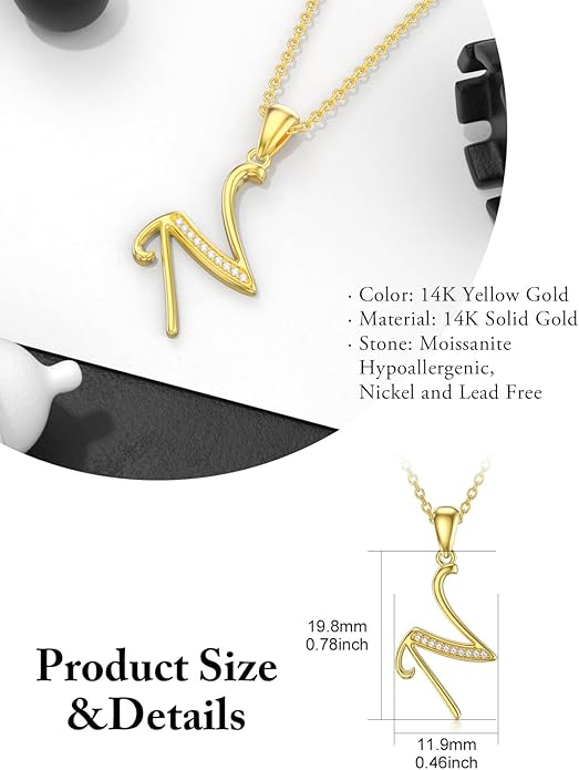 14k Gold Initial Necklace for Women, Solid Gold Moissanite Letter Pendant Necklaces Jewelry for Her Birthday Valentines Day Gifts for Mom Wife Christmas Gifts for Girlfriend Sister