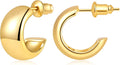 Gamicy Small 14K Gold Plated Hoop Earrings for Women with 925 Stering Silver Post, 14K Real Gold Plated Chunky Lightweight Hoops Earrings