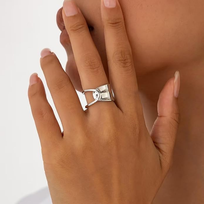 Chunky Knot Thumb Ring for Women Statement Knuckle Ring Adjustable Open Silver Ring Jewelry