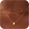 Valentines Day Gifts for Her - Bubble Letter Necklace Layered 14K Gold Plated Initial Necklaces for Women Dainty Cute Choker Pendant Stack Jewelry Fashion Accessories Teen Gift Trendy Stuff