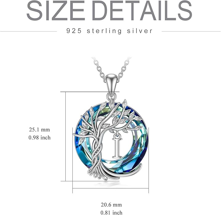 TOUPOP Gifts for Women Tree of Life Necklace 925 Sterling Silver Initial Pendant Family Tree Crystal Jewelry Valentine's Day Birthday Gifts for Her Mom Wife Girlfriend Daughter