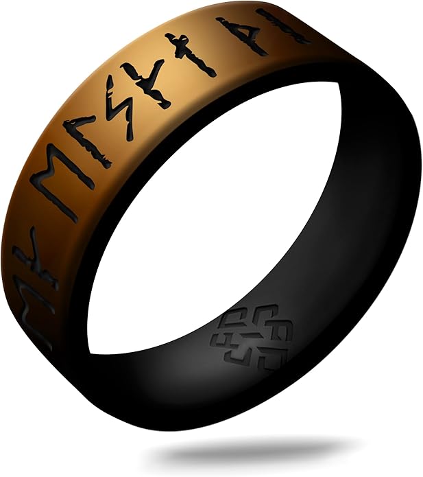Knot Theory Viking Silicone Ring - I Love You in Rune Characters Breathable Comfort Fit - Valentine's Engagement Mens Wedding Band
