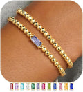 Ursteel Valentines Gifts for Her Kids Girls, Elastic Birthstone Bracelet for Women 14K-Gold-Plated Beaded Bracelet Non Tarnish Trendy Birthstone Jewelry Birthday Gifts for Women
