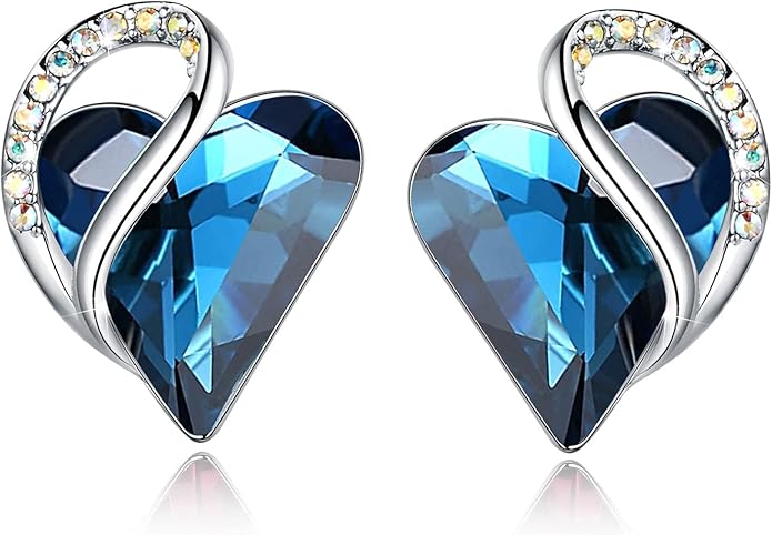 Leafael Infinity love Heart Birthstone Stud Earrings for Women, Valentine's Day Gifts for Mom, Wife, and Her, Silver Plated Birthday Jewelry