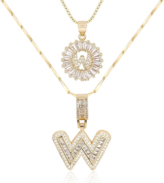 Letter Necklace 14k Gold Plated Bling Dainty Necklaces Trendy Chunky Custom Name Necklace Personalized Round Circle Pendant Zirconia Letters Name Crystal Jewelry Gifts for Women