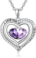 Valentine's Day Gifts for Wife 925 Sterling Silver Double Birthstone Pendant Necklaces I Love You for Always and Forever Necklace Anniversary Birthday Gifts for Wife Girlfriend Mom Her