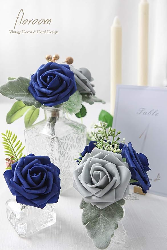 Artificial Flowers 25pcs Real Looking Royal Blue Foam Fake Roses - Image 4