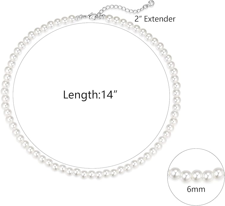 Zeffy Pearl Necklace 4MM/6MM/8MM Dainty Round Imitation Pearl Choker Necklace Wedding Pearl Necklace Delicate Jewelry for Women Simple Bridesmaid Jewelry Gifts