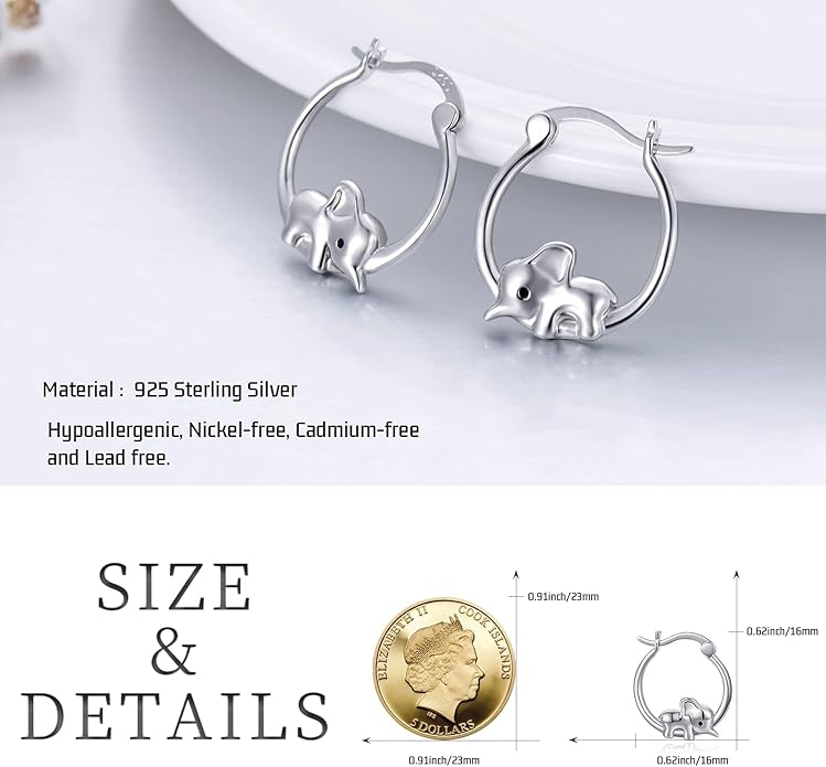 JUSTKIDSTOY Hypoallergenic Panda/Unicorn/Hummingbird/Dolphin Hoop Earrings for Women 925 Sterling Silver Animal Huggie Hoop Earrings Jewelry Gifts for Sensitive Ears