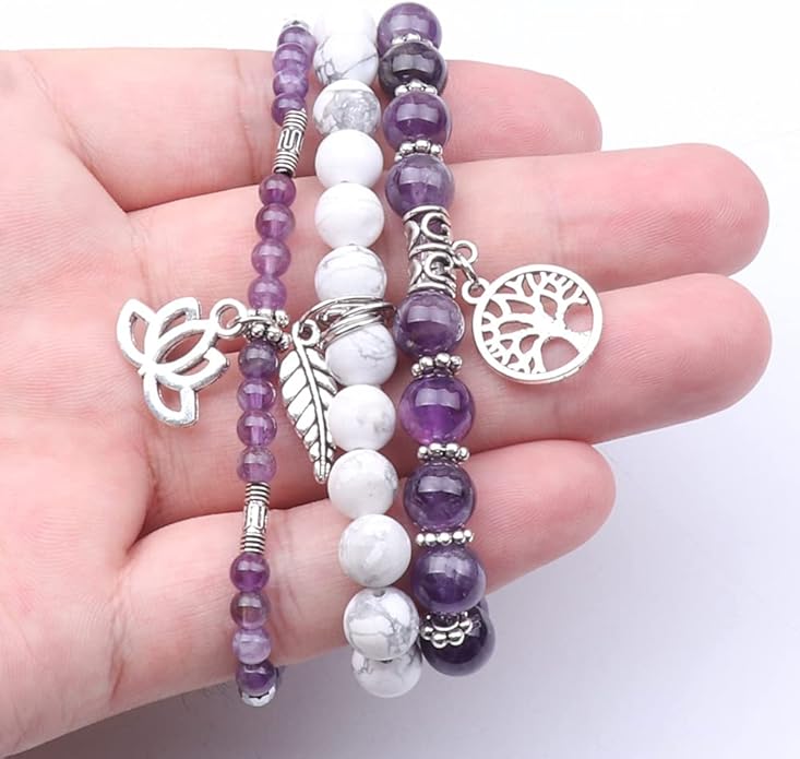 UEUC Tree of Life Yoga Healing Stone Bracelets,Multilayer Lotus Chakra Stone Reiki Bracelet Sets,Anxiety Crystal Natural Stone,for Women Stress Relief