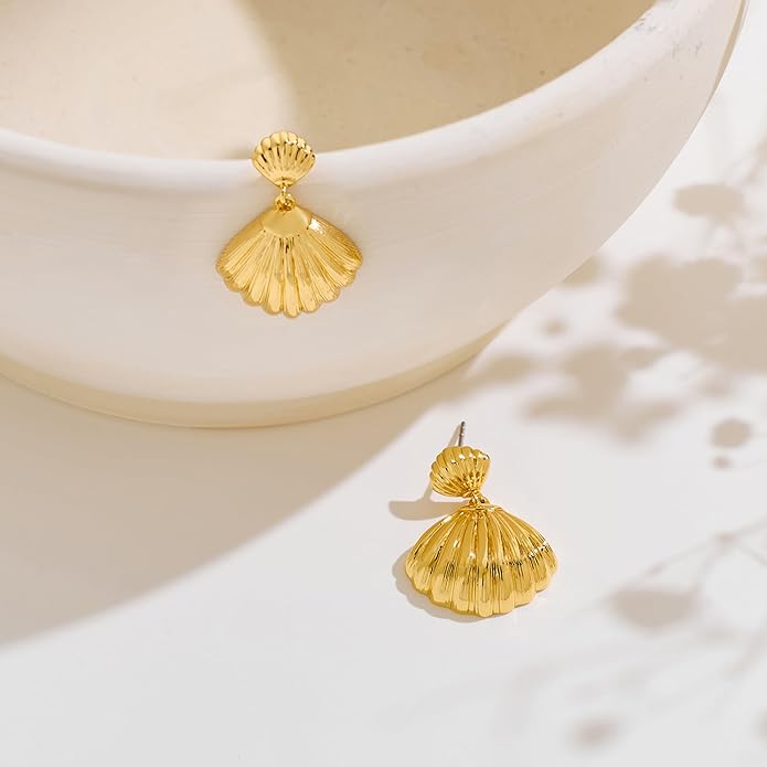 Gold Sliver Shell Earrings for Women Trendy Gold Dangle Earrings Beach Jewelry for Birthday