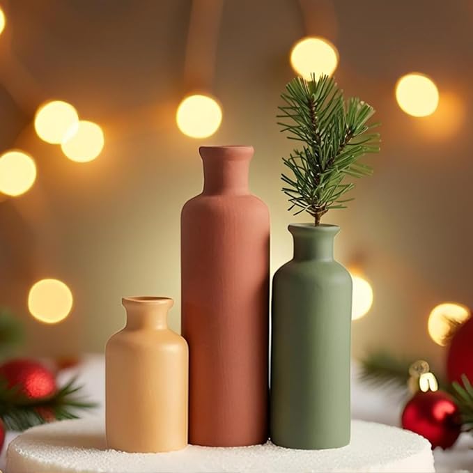 Modern Ceramic Vase Set of 3, Neutral Colors, Decorative Bottles - Image 3