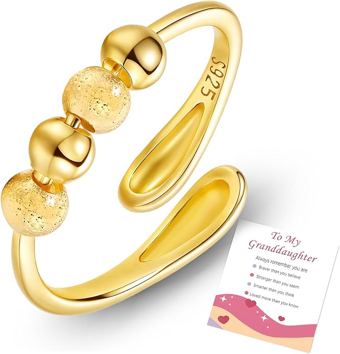 HEEYA Anxiety Rings for Women,Sterling Silver Rings to my Daughter,Adjustable Stress Spinner Ring with Beads,Anxiety Fidget Ring for Women,Thumb Jewelry for Birthday,Christmas with Gift Card