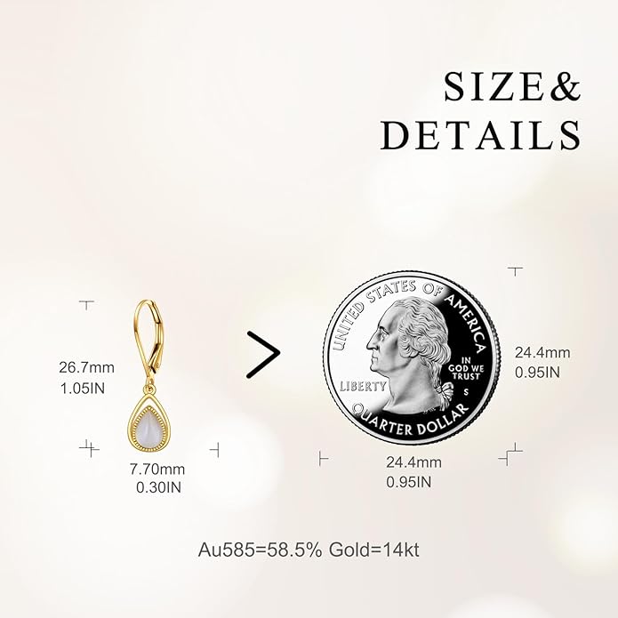 DOVRAN 10K 14K Solid Gold Leverback Earrings for Women Real Yellow Gold Filigree Dangle Earrings Trendy Jewelry Birthday Christmas Gifts for Wife Mom