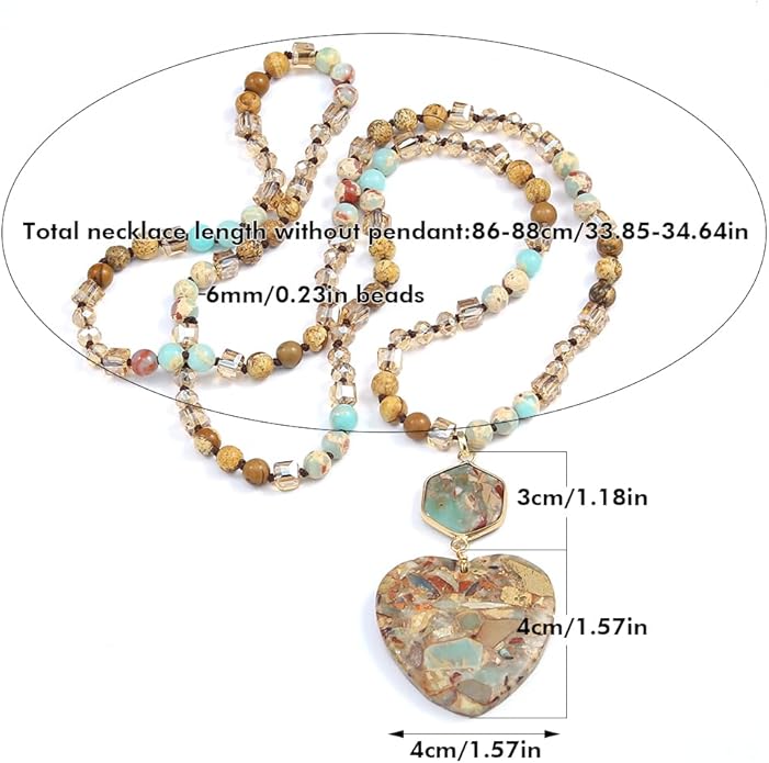 Yomisa Boho Necklaces for Women Men Long,33/34/35 Inch Natural Turquoise Tiger Eye Beaded Stone Pendant Necklaces for Women Trendy,Handmade Bohemian Western Bead Necklace Fashion Charm Jewelry Gift