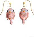 Hand-crocheted yellow and blue parrot earrings, miniature crocheted artistic cute playful parrot gifts accessories